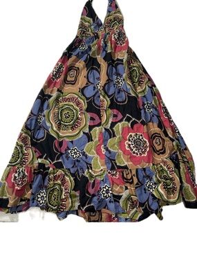 Women's Floral Maxi Halter Dress - Black with Multicolor Print
